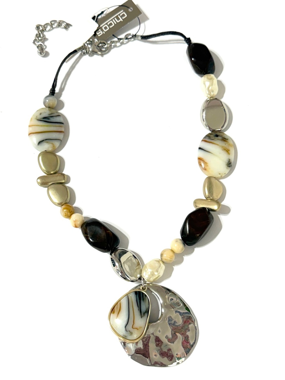 Chico’s Natural Stone Gemstone Statement Bib Necklace 18” NWT